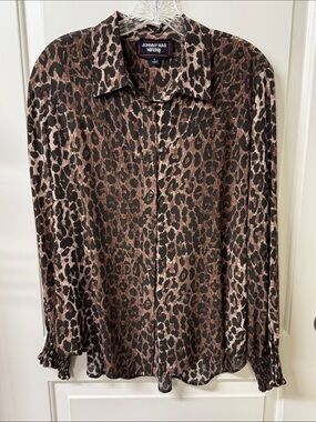 Johnny Was Brown & Black Leopard Print Button-Down Blouse